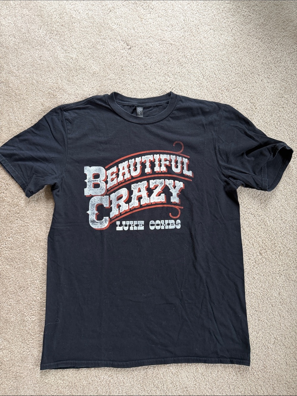 Anvil Black Luke Comba ‘Beautiful Crazy' Graphic Tee with White & Red Print M